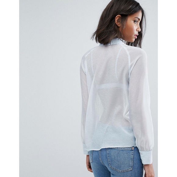 ASOS Lost Ink Blue Chiffon Shirt With Frills - Picture 4 of 15